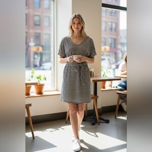 DESIGNER Rachel Mara Striped  Dress 100% Silk